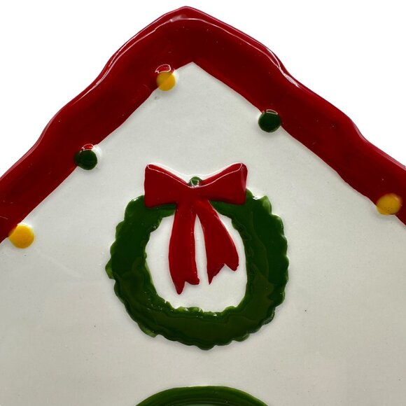 Tag Christmas Dessert Plate Green Front Door Wreath Candy Cane Red Roof Lights - Picture 6 of 10